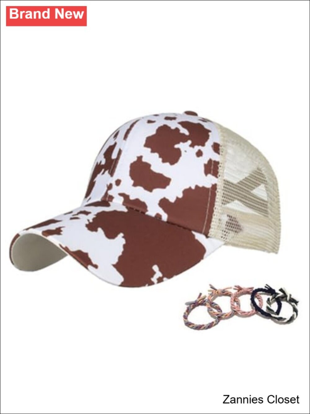 🤠 HATTIE Cow Print Ponytail Baseball Cap Criss Cross Adjustable Velcro Sun Hat
